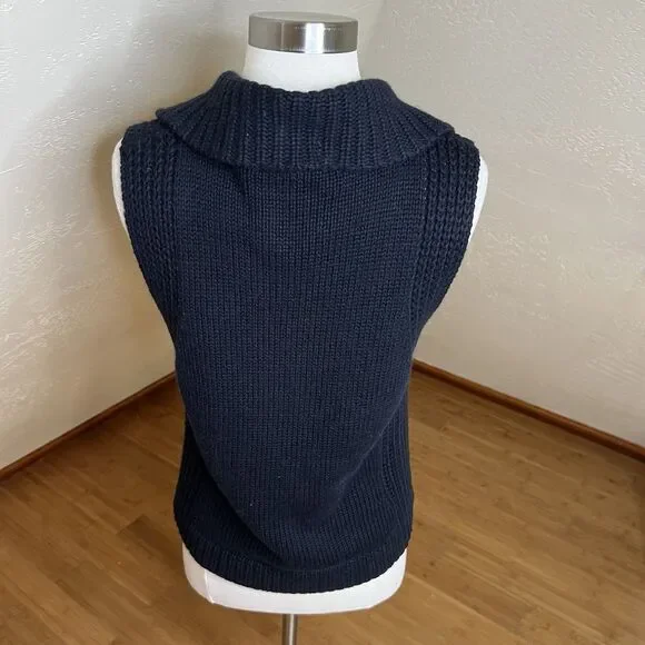 Isabella Bird Knit Vest Size Medium Black‎ Cotton Angora Double Zip Collar Y2k - Picture 8 of 9